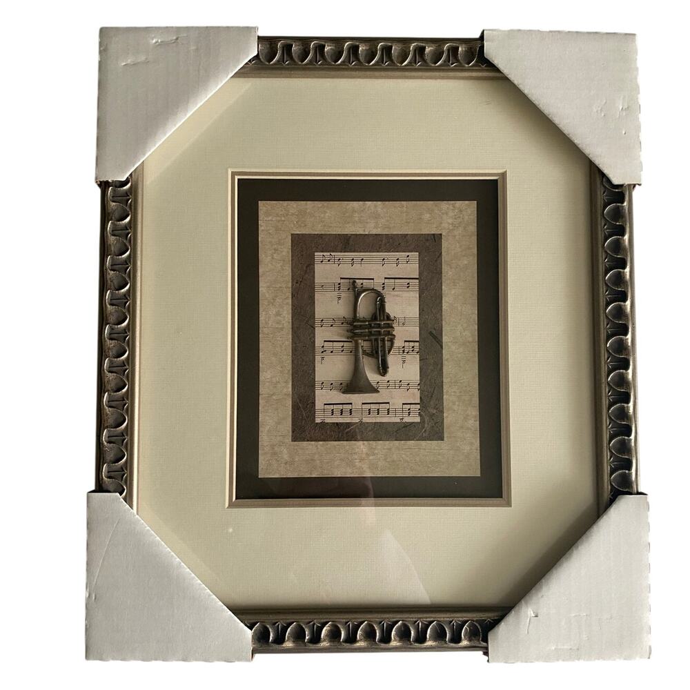 Framed Musical Instrument Art Piece Featuring the Trumpet/Cornet